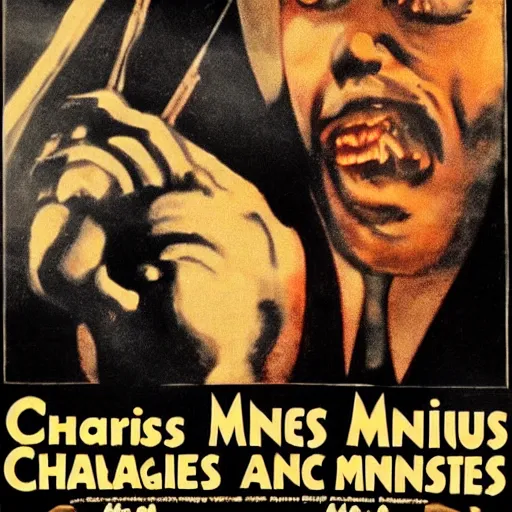 Prompt: poster for a 1930s monster movie featuring Charles Mingus as the monster