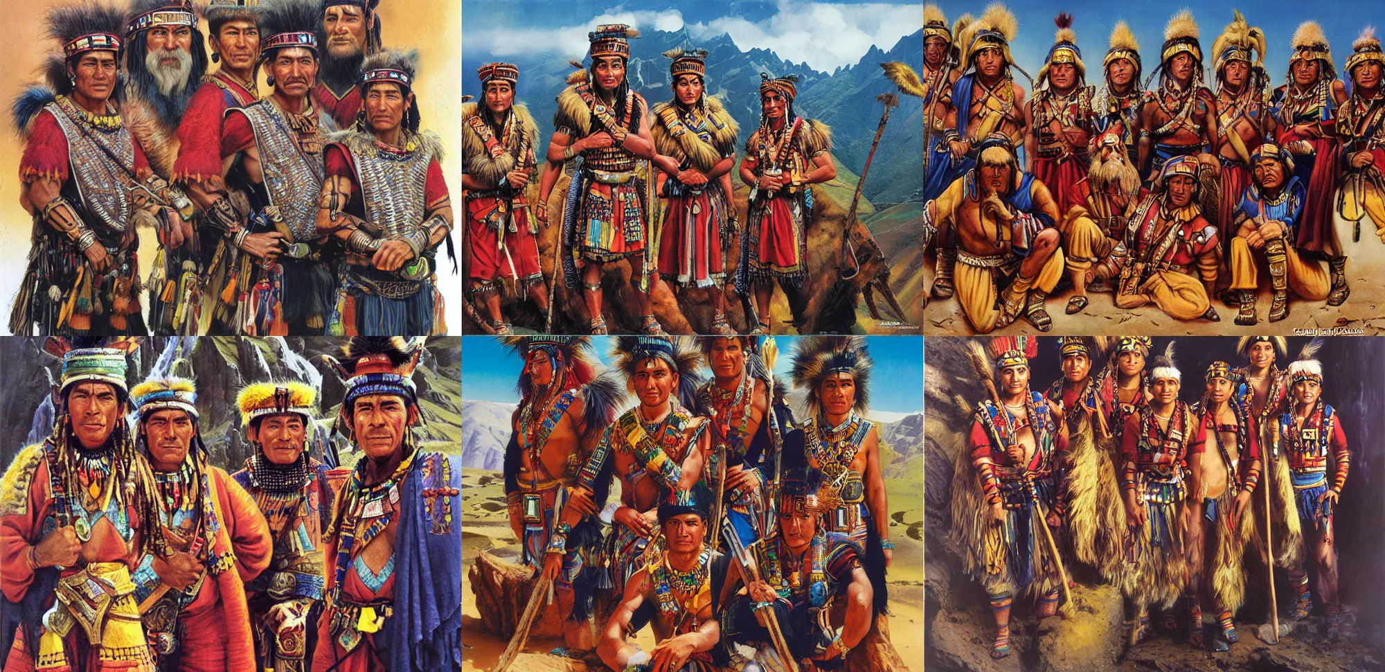 Prompt: portrait of a crew of incas by Peter Andrew Jones and Arthur Adams , Award winning photo, national geographic. Accurate and detailed
