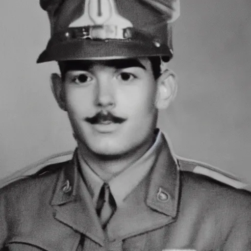 Prompt: black and white photo of Mario as a soldier in ww2