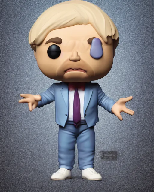 Image similar to full body 3d render of funko pop boris johnson as a funko pop, studio lighting, white background, blender, trending on artstation, 8k, highly detailed