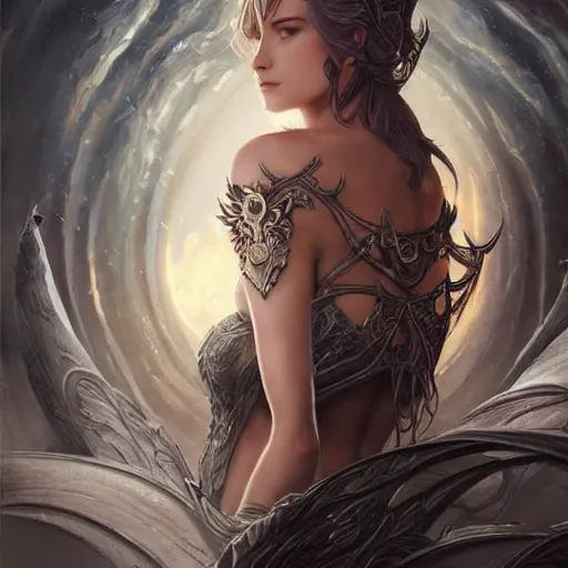 Image similar to lunar queen, fine art, awesome fantasy book cover on pinterest, award winning, dark fantasy landscape, fantasy magic, intricate, elegant, sharp focus, cinematic lighting, highly detailed, digital painting, concept art, art by wlop and artgerm and greg rutkowski, masterpiece, trending on artstation, 8 k