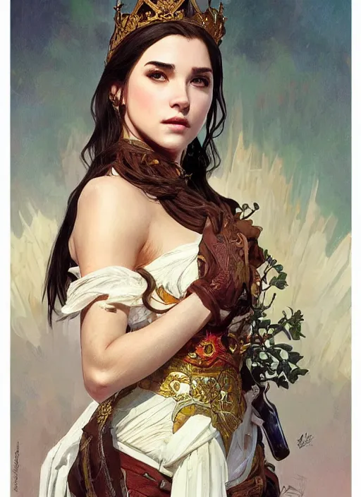 Image similar to hannah owo as queen, incredibly detailed face, pretty face, light dress, true anatomy, art by artgerm and greg rutkowski and alphonse mucha