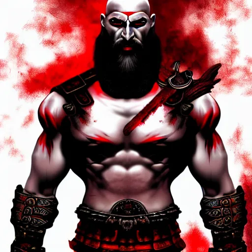 Prompt: epic chthonic ancient warrior Kratos black veins red demonic eyes, red smoke on the background by Boris Valejio, high detailed digital art