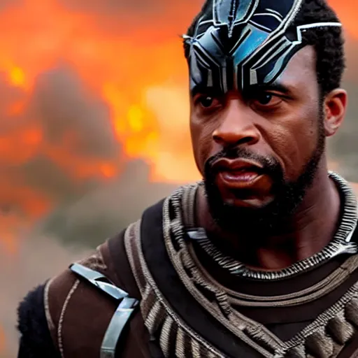 Prompt: cinematic still of kirk lazarus from tropic thunder as black panther