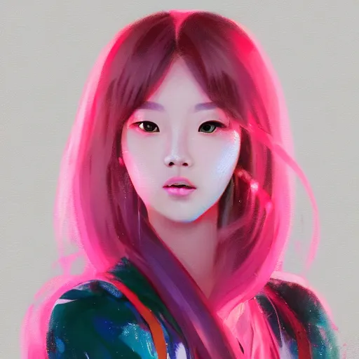 Image similar to “ a portrait of korean lisa from blackpink, rainy background, pink bright art masterpiece artstation. 8 k, sharp high quality artwork in style of jose daniel cabrera pena and greg rutkowski, concept art by tooth wu, hearthstone card game artwork. ”