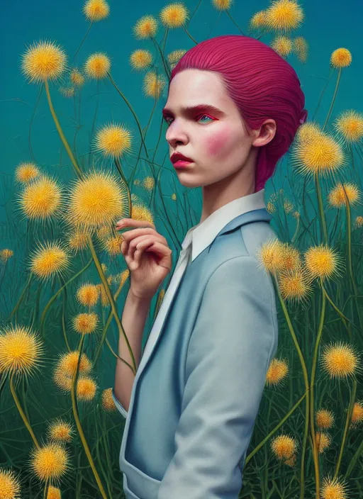 Prompt: zoey kravitz with dandilions : by martine johanna and simon stalenhag and chie yoshii and casey weldon and wlop : : ornate, dynamic, particulate, rich colors, intricate, elegant, highly detailed, vogue, harper's bazaar art, fashion magazine, smooth, sharp focus, 8 k, octane render,