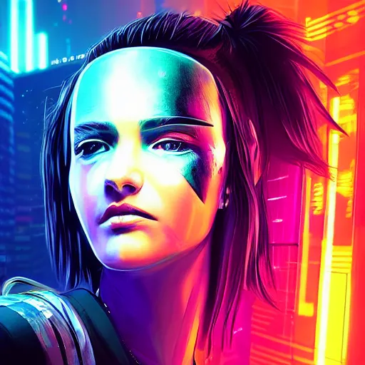 Prompt: “high detail picture of a Cyberpunk girl, digital art, concept art, neon colors, high contrast, sharp focus, hiperrealist, photorealist, Artstation trending, DeviantArt, cybernetics, techwear, urban samurai, netrunner, Shadowrun, Cyberpunk 2077, Deus Ex”