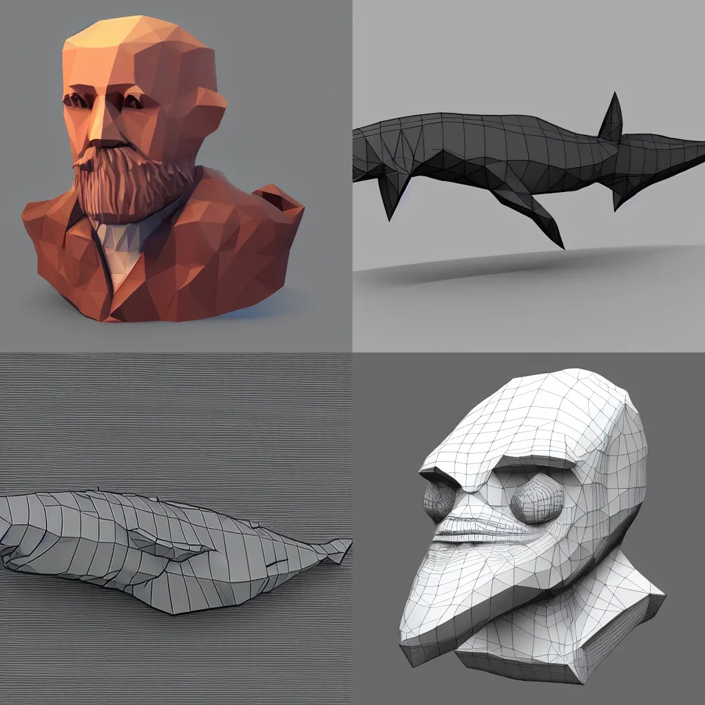 Prompt: Moby-Dick, low poly 3d model , cell shading , gradients