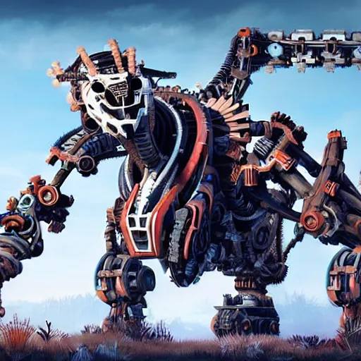 Image similar to artwork by horizon zero dawn of many machine creatures