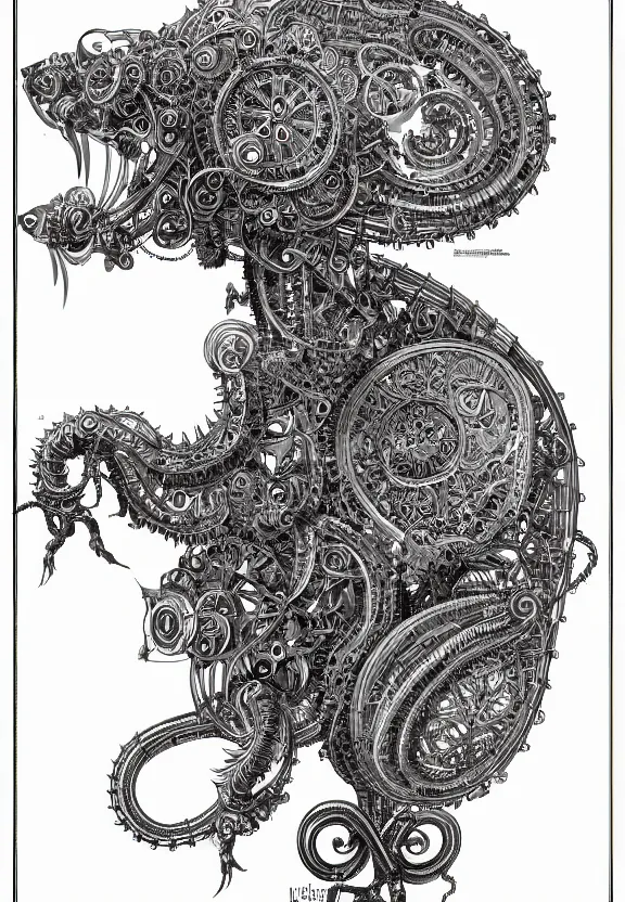 Prompt: schematic blueprint of highly detailed ornate filigreed convoluted ornamented elaborate cybernetic rat, art by da vinci