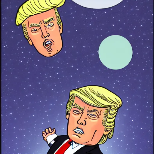 Prompt: an illustration of donal trump abducted by an ufo, hyper detailed, 8 k,