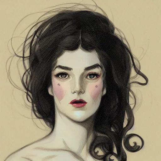 Prompt: a portrait of a beautiful woman in the style of charles dana gibson and in the style of peter mohrbacher.