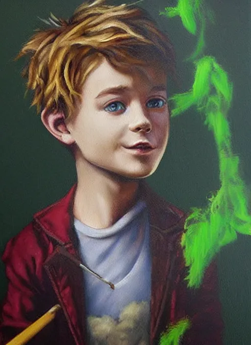 Prompt: lifelike oil painting portrait of peter pan by banksy