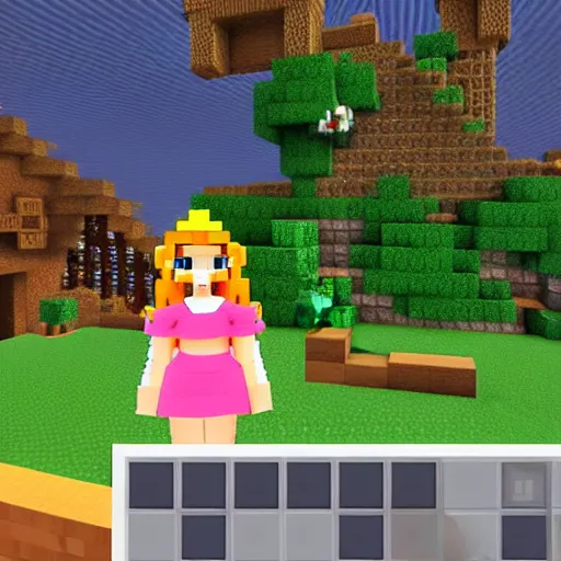 Prompt: an in-game screenshot of Adele as Princess Peach in Minecraft