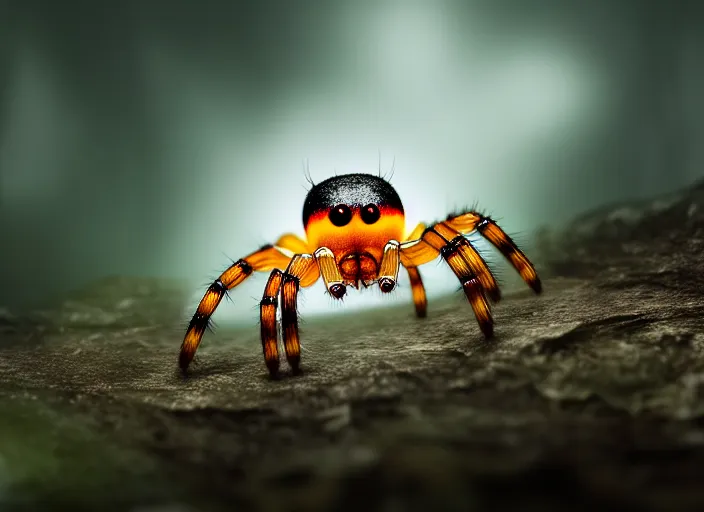 Prompt: ( white crystal - clear spider ) with ( huge red eyes ), in a ( foggy glowing forest ). highly detailed 8 k. intricate. lifelike. soft light. fantasy horror style. cinematic post - processing, dof.