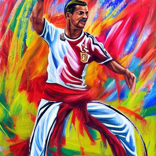 Image similar to a very detailed painting of luis nazario de lima ronaldo dance samba,