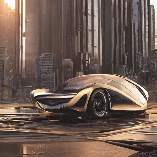 Image similar to car : motherboard forms in the style of zaha hadid architecture sci-fi futuristic setting ultra realistic photography, keyshot render, octane render, unreal engine 5 render , high oiled liquid glossy specularity reflections, ultra detailed, golden hour 4k, 8k, 16k in the style ofblade runner 2049 Cyberpunk 2077 ghost in the shell thor 2 marvel film : tilt shift: sharp focus