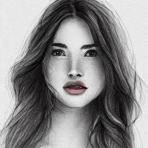 Prompt: beautiful young woman whole body with light freckles artist sketch