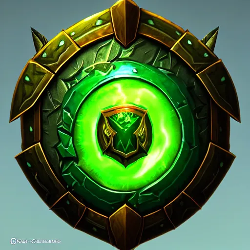 Image similar to bright shield of warcraft blizzard shield art, a spiral green leaves shield. bright art masterpiece artstation. tree and roots shield, 8k, sharp high quality illustration in style of Jose Daniel Cabrera Pena and Leonid Kozienko, green colored theme, concept art by Tooth Wu,