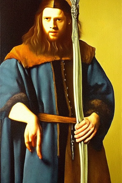 Prompt: attractive male, the lord of the rings, painting by johannes vermeer