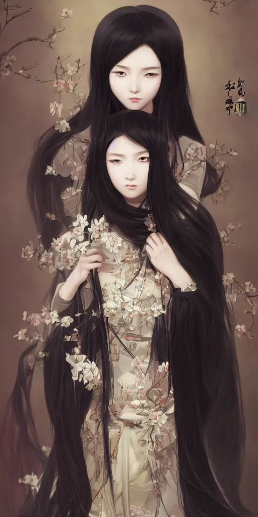 Image similar to ancient chinese princess, elegant, long black hair, highly detailed, anime, artstation, concept art, art by wlop and miyazaki