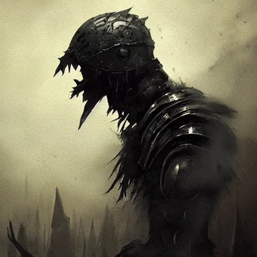Image similar to crow skull knight helmet, grimdark, fantasy, trench crusade, terrifying, dark, fog, atmospheric cold lighting, dark souls, hyperrealistic, art by sparth