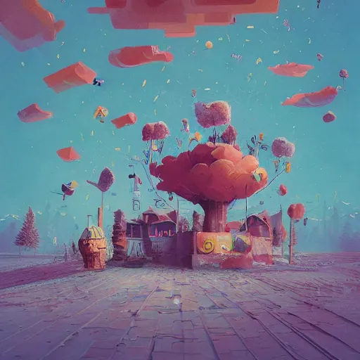 Prompt: a beautiful painting of a naturaleza alieniegena y extranas figuras, todo hecho con papel de pinata, mandala, grunge textures con explosion of color, simon stalenhag, gediminas pranckevicius