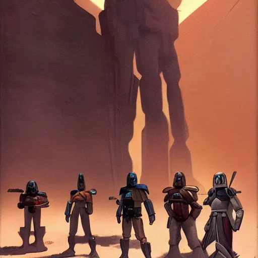 Prompt: Mandalorian concept art by Ralph McQuarrie