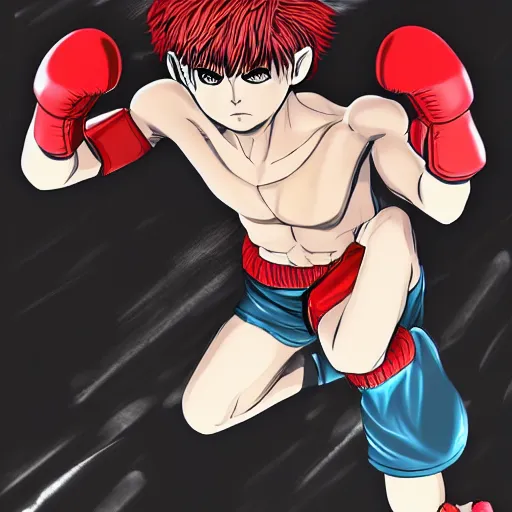 Prompt: demon boxing hero , short hair,worn pants,boxing glove made by Tite Kubo ArtStation, manga style,centered,highly detailed face