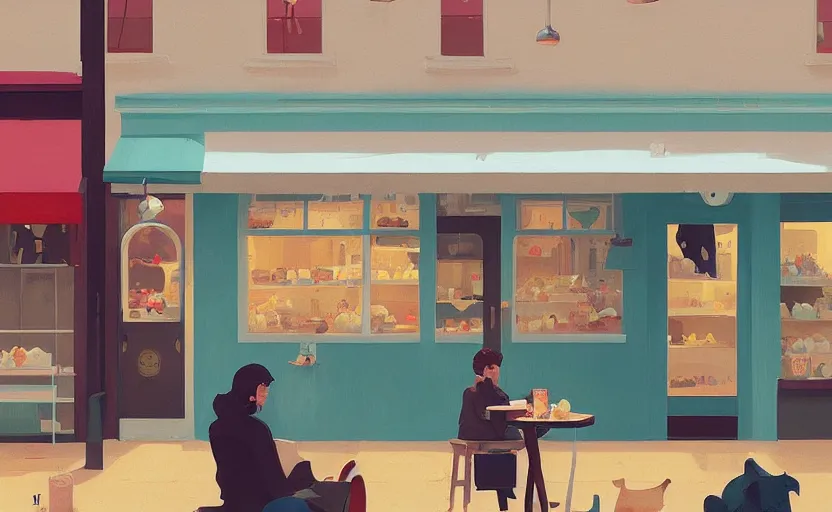 Image similar to a cute cozy ice cream shop by Atey Ghailan
