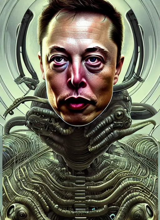 Image similar to elon musk!!! as slimy mollusk, anthropomorphic character, drool, concept art, intricate, elegant, highly detailed, digital painting, artstation, wallpaper, smooth, sharp focus, illustration, art by h. r. giger and artgerm and greg rutkowski and alphonse mucha