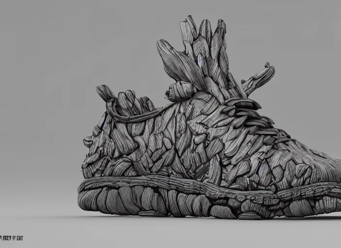 Image similar to sneakers of groot by tim burton view from the side render cinema 4 d octane render
