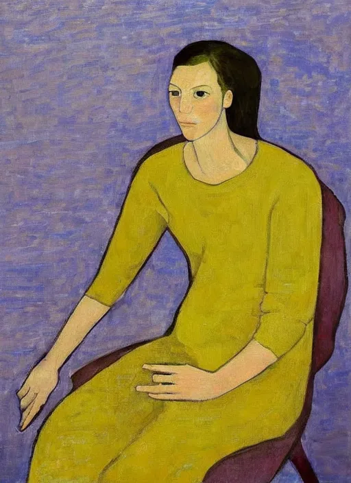 Image similar to a painted portrait of a confident women, art by felice casorati, aesthetically pleasing and harmonious natural colors, expressionism, natural light, fine day, portrait