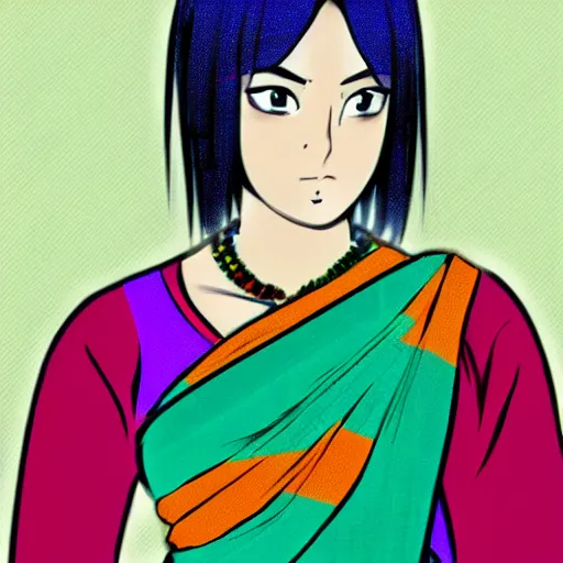 Image similar to a nepali woman wearing sari, anime style