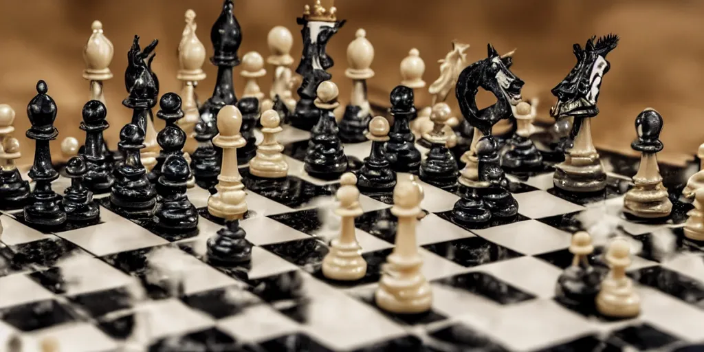 Prompt: photo taken of an epic intricate, ultra detailed, super realistic stop motion majestic gracious regal aristocratic gothic victorian chess created by weta workshop and tim burton, menacing, wide angle, full body shots, photorealistic, sharp focus, gloomy, extremely cold blueish colour temperature, 3 5 mm, f 1. 4, golden ratio