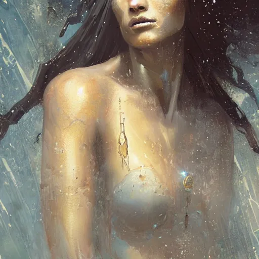 Prompt: portrait of beautiful priestess in ancient atlantis by greg rutkowski