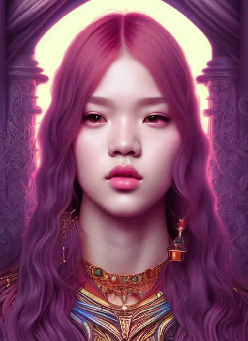 Image similar to jossi of blackpink, king, tarot card, highly detailed, digital painting, smooth, sharp focus, illustration, ultra realistic, unreal engine, 8 k, art by artgerm and alphonse mucha