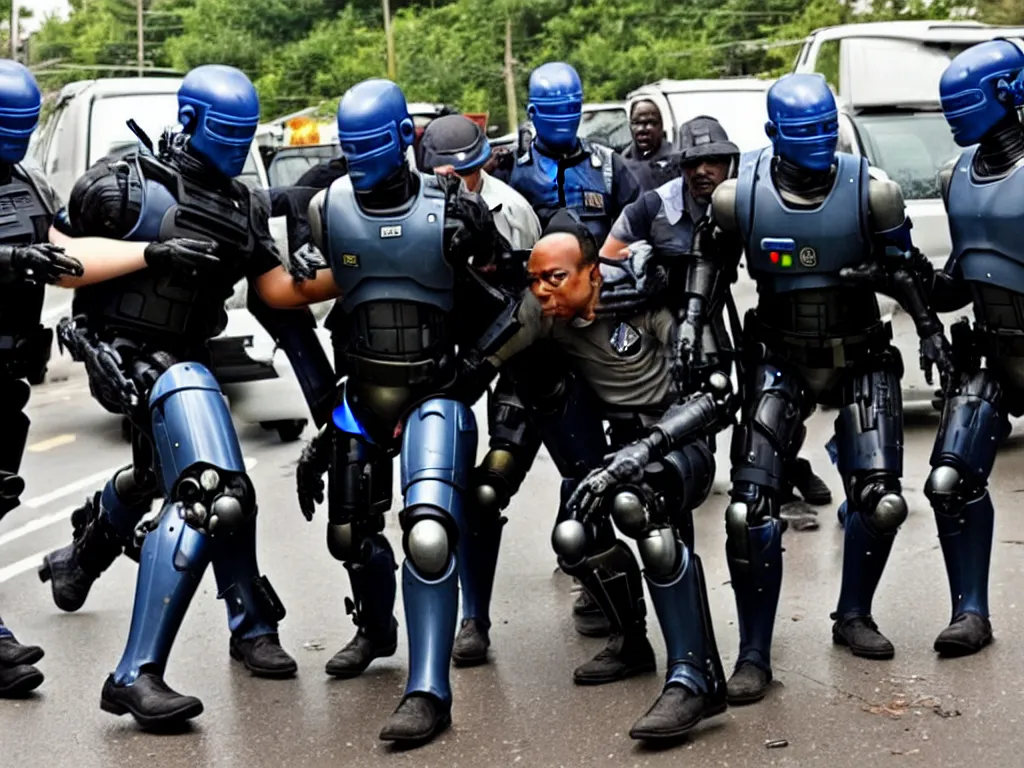 Image similar to robocop arresting looters