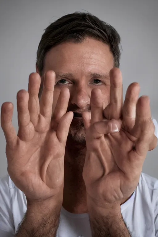 Prompt: portrait photo of a man with four fingers , 8k