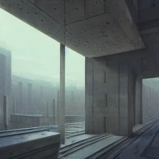 Image similar to sci - fi concrete brutalist architecture, rutkowski, mickelangelo, durer, beksinski, oil painting, photoreal, highly detailed, 8 k, hd, vray, artstation