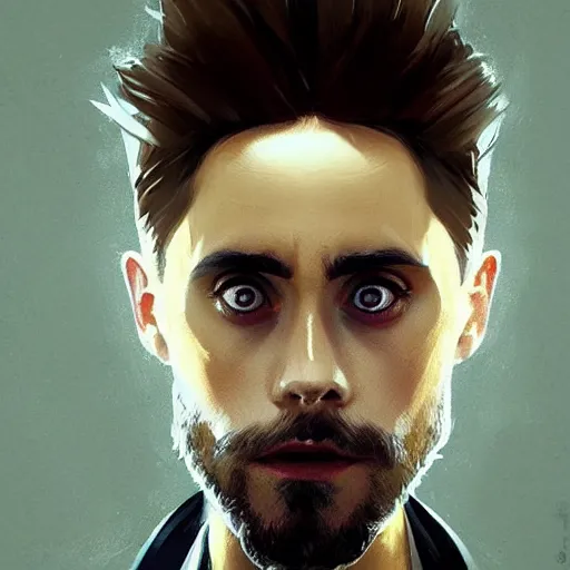 Image similar to “ portrait of jared leto by greg rutkowski, young, attractive, highly detailed portrait, scifi, digital painting, artstation, concept art, smooth, sharp foccus ilustration, artstation hq ”