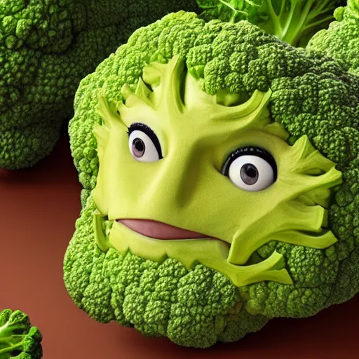 Image similar to anthropomorphic broccoli with an elizabeth olsen face, trending on artstation, 4 k quality, intricate