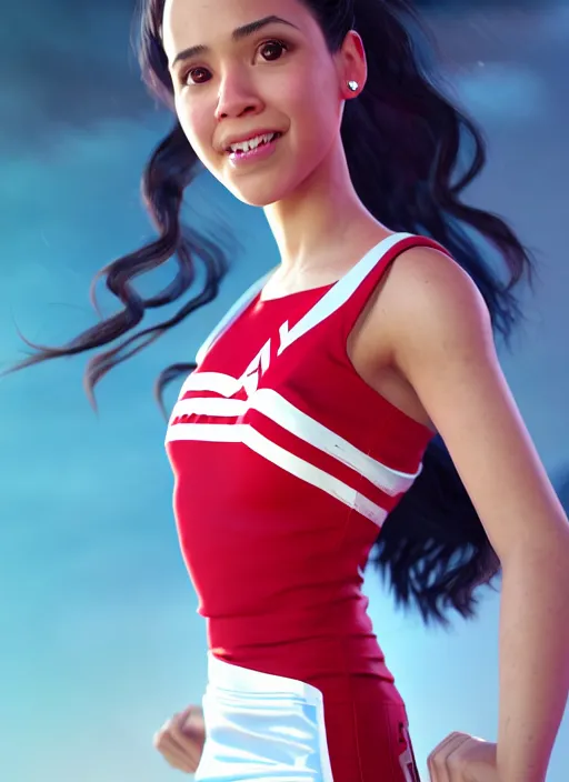 Image similar to amy santiago as a cheerleader, elegant, hyper detailed, ultra definition, photoreal, artstation, unreal engine rendered, concept art, smooth, sharp focus, illustration