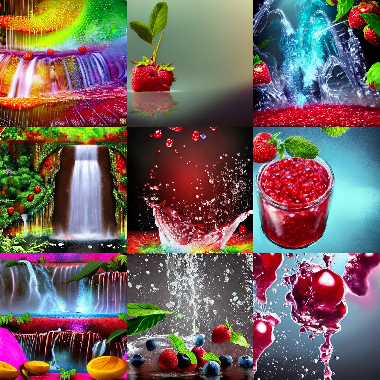 Prompt: berry falls in to big tank of jam, drops around, particles, slow motion advertising, award winning, beautiful drawn, colorfull, realistic, art