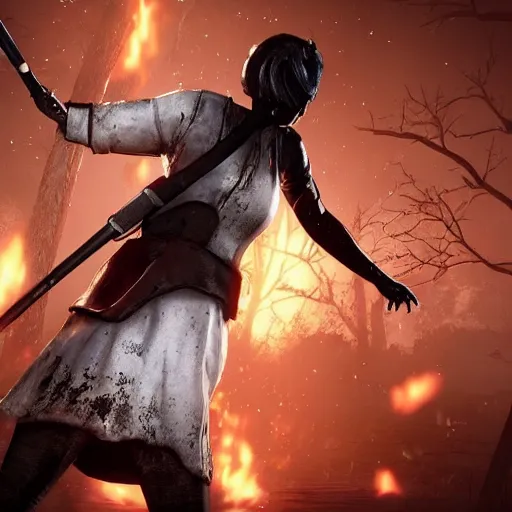 Image similar to Screenshot of 2B as a survivor in Dead By Daylight