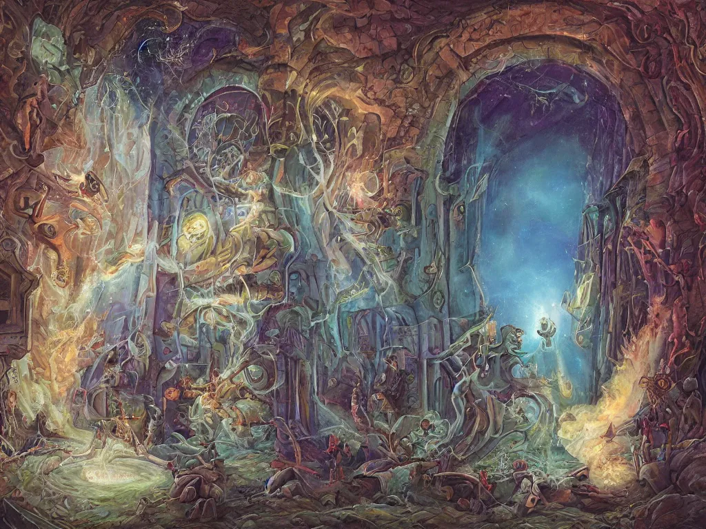 Image similar to detailed painting of a magical book that is a portal to a fantasy realm