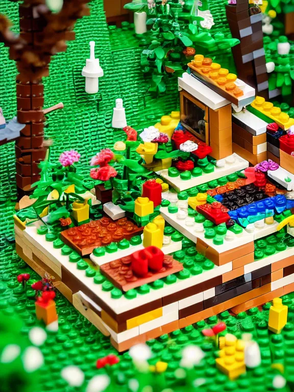 Image similar to miniature isometric lego diorama of fruit forest