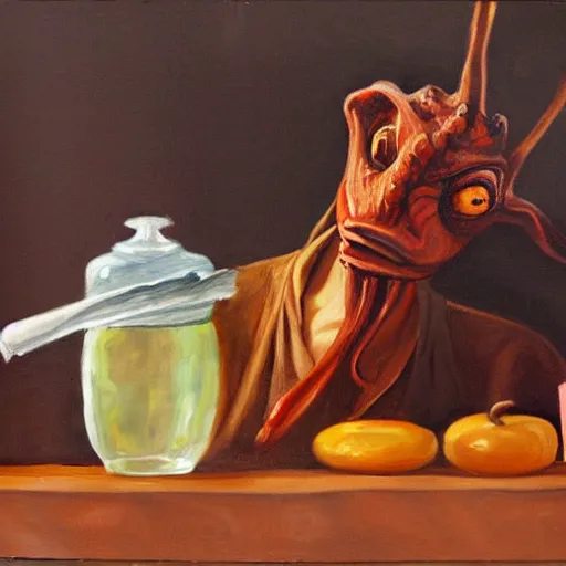 Image similar to jar jar binks still life painting