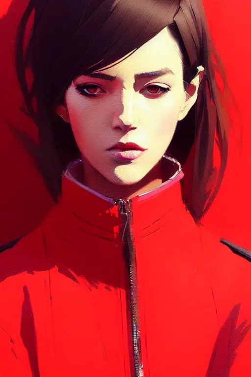 Image similar to a ultradetailed beautiful painting of a stylish woman in a red jacket, by greg rutkowski, conrad roset and ilya kuvshinov trending on artstation