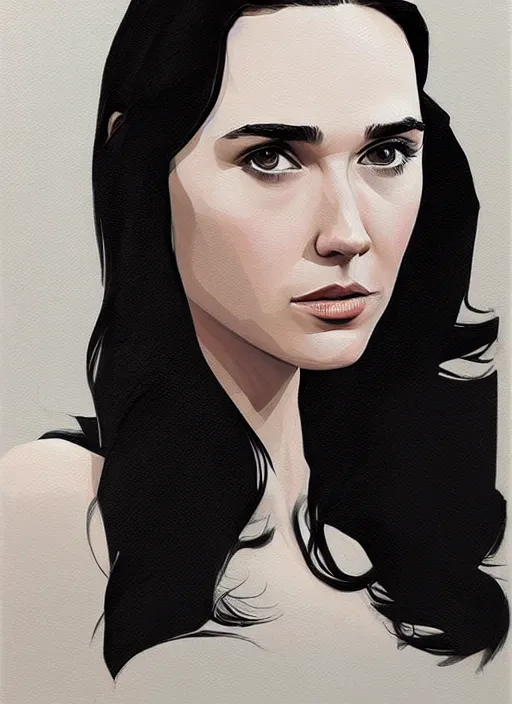 Image similar to detailed artwork by phil noto ; stylized painting of young jennifer connelly ; gal gadot ; brush texture ; asymmetric composition ; trending on artstation ; gallery painting by phil noto, comic style